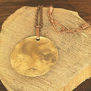 Pendent 1-1/4 Diameter, Antiqued Bronze Rope Chain 19 Copper and Brass Hammered and Etched Texture P-100 image 4