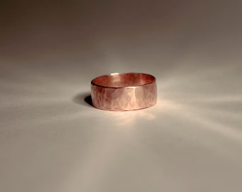 Wide Hammered Copper Rustic Minimalist Men or Women #R100