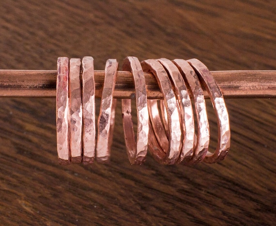 Stacking Ring Band Ring Copper Wire Forged and Hammered Finish Rustic Minimalist, Ring for Women, 7th Anniversary R#109