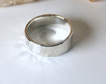 Heavy Silver Ring Hammered Rustic Minimalist Men or Women, Birthday, Wedding  R127