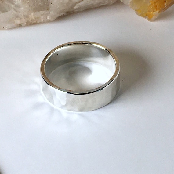 Heavy Silver Ring Hammered Rustic Minimalist Men or Women, Birthday, Wedding  R127