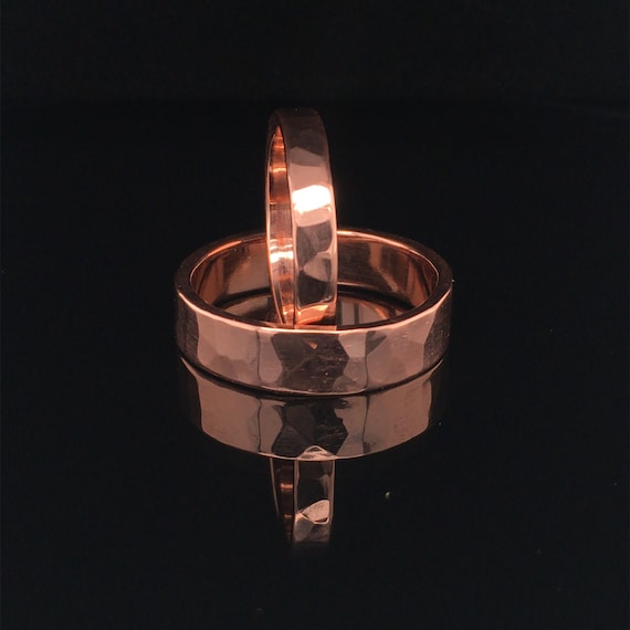 Wedding Ring Set His and Hers 7th Anniversary Forged And Hammered Copper Rustic Minimalist rings WRS#100