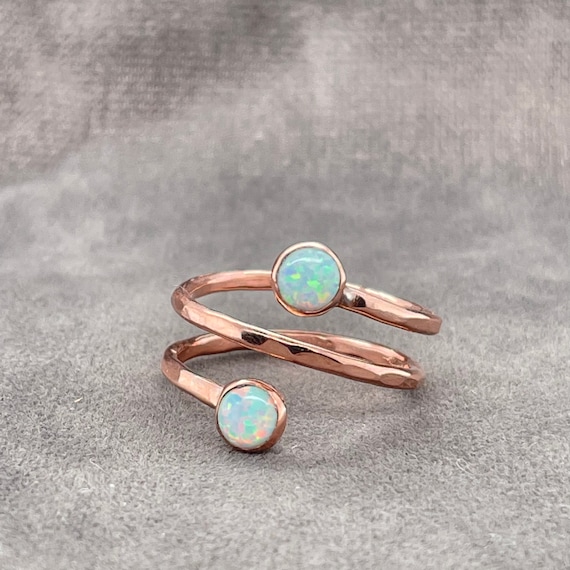 Opal and Copper Ring Forged And Hammered Copper and Opal Wire Wrapped Ring Rustic Minimalist Men or Women  R115