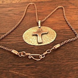 Pendent 1-1/4 Diameter, Antiqued Bronze Rope Chain 19 Copper and Brass Hammered and Etched Texture P-100 image 3