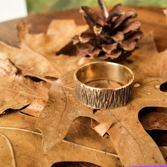 Brass Band Ring Hammered Rustic Minimalist Woodsy #R100B