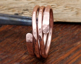 Ring Forged And Hammered Copper Wire Wrapped Rustic Minimalist Men or Women  R104