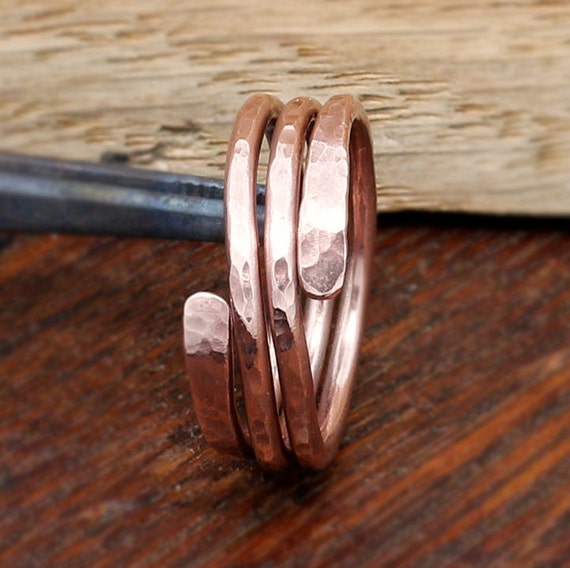 Ring Forged And Hammered Copper Wire Wrapped Rustic Minimalist Men or Women  R104