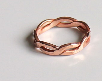Ring Twisted Copper Wire ring Celtic Rope Forged and Hammered Stacking Ring Rustic Minimalist R-108