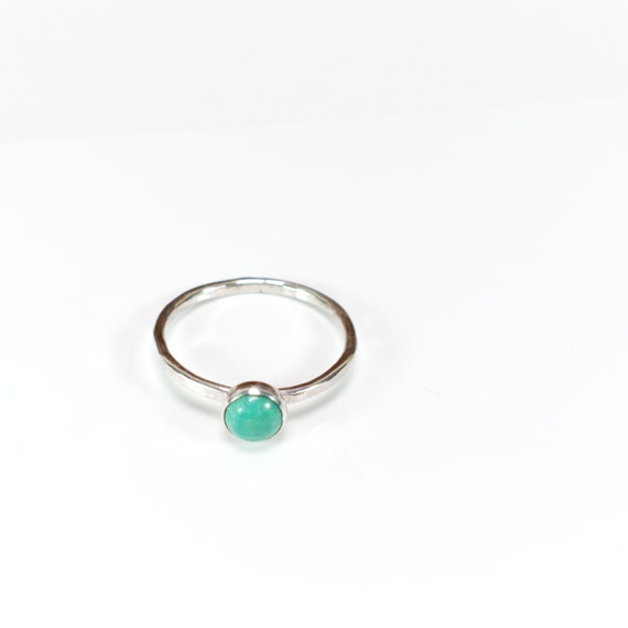 Turquoise and Silver Stacking Ring Hammered Silver Wire Rustic Minimalist Woman, Birthday Gift   #R122