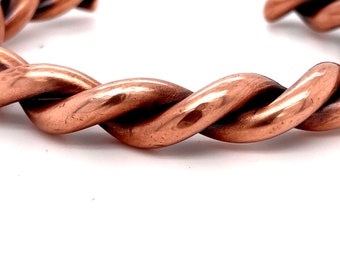 Copper Cuff Bracelet Heavy Twisted  Solid Copper Rustic Minimalist Satin Finish Man or Woman Size 7-1/2