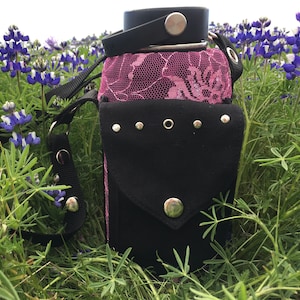 Insulated Water Bottle Tote: Lace & Canvas Carrier with Phone Pocket