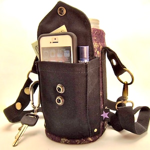 Insulated Water Bottle Tote: Lace & Canvas Carrier with Phone Pocket