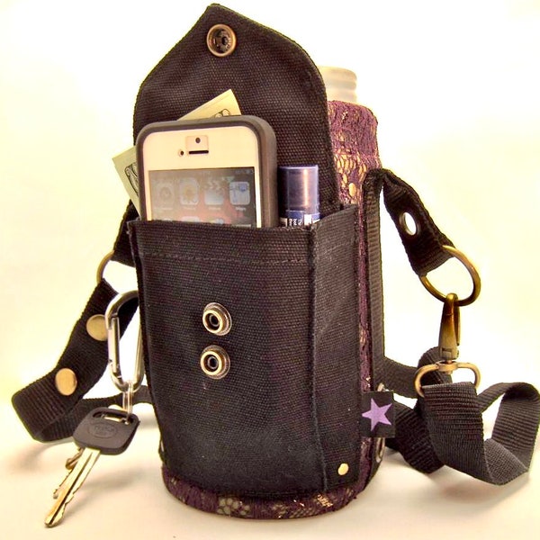 Insulated Water Bottle Holder, Carrier, bag, tote, cozy, sling, Phone pocket, drink holder, hiking h2o holder, JarStar.