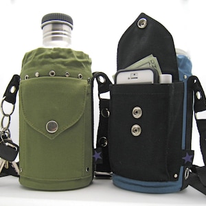 Insulated Water Bottle holder, carrier, bag, tote, cozy, sling, phone pocket, drink holder, cross body bag, festival bag, JarStar.