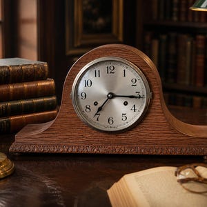 Large Vintage British Anvil Mantel Clock 1960s Wooden Shelf Clock Non Working Old Money Decor English