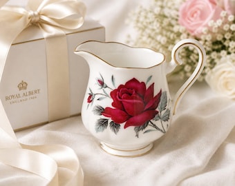Royal Albert Sweet Romance melkkan vintage bone china creamer Engeland rode rosé bloemen gouden afwerking theeservies