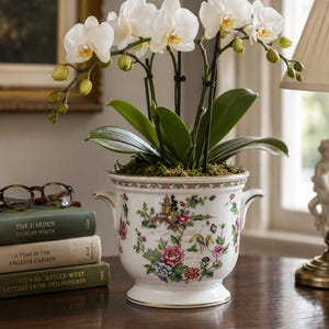 Vintage Crown Staffordshire fine bone china cachepot / planter in the sought-after Pagoda pattern.