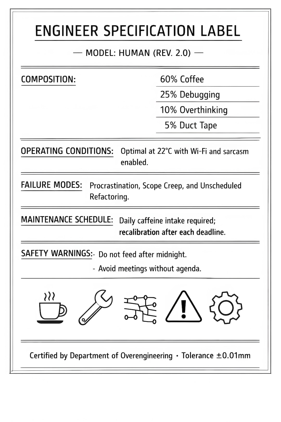 Engineering Rags Labels DIGITAL DOWNLOAD, Engineer Specification Label Print, Human Model ...