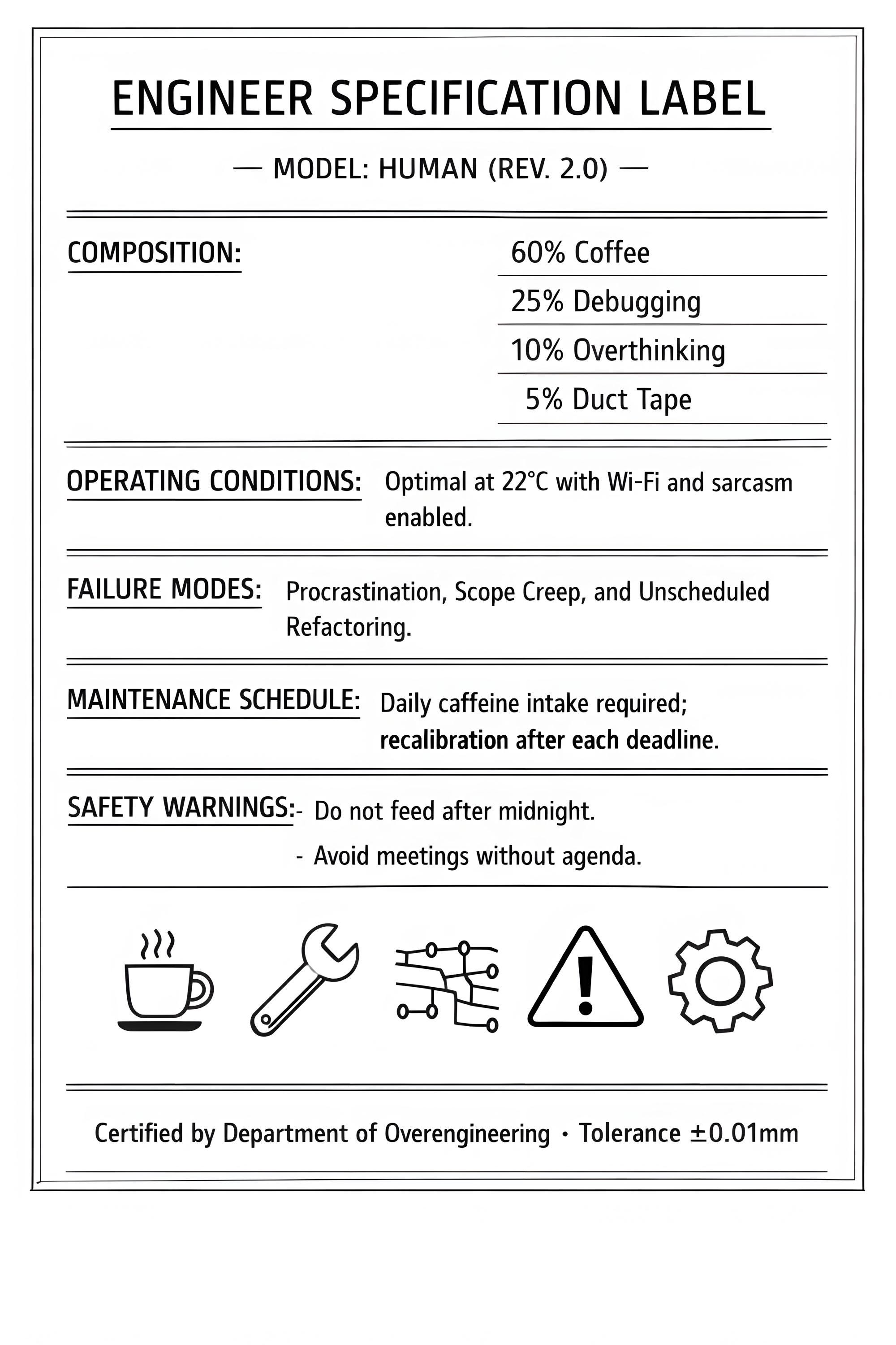 Model Label Specifications DIGITAL DOWNLOAD, Engineer Specification Label Print, Human Model ...