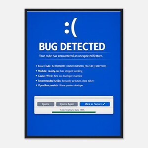 Grappige print van software-ingenieur, BSOD-poster bug not A Feature, cadeau voor ontwikkelaar, kunst aan de muur coder