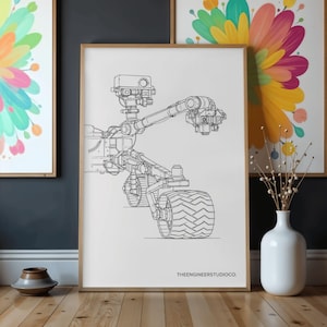 Póster con el plano del rover de Marte, dibujo técnico de robótica espacial (descarga digital)