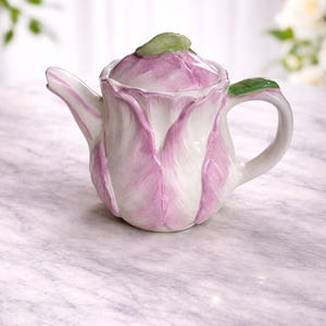 Vintage 1992 Bombay Company Tulip Teapot | Pink Floral Ceramic Tea Pot