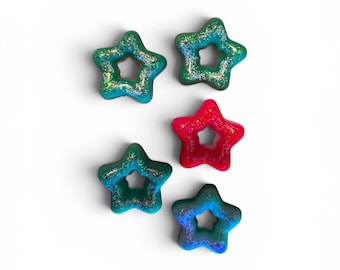 Handmade Puffy Star Magnets | Blacklight Reactive Glitter Resin Set (Set of 5)