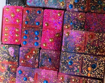 Disco Stardust Handcrafted Domino set with Holder