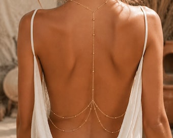 Fijne gouden rugketting • Gelaagde boho-sieraden voor strandvakantie