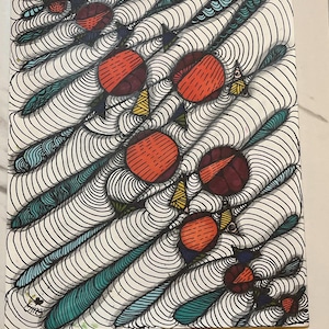 Abstract Line Art Print | Red Geometric Ink Drawing (Digital Download)