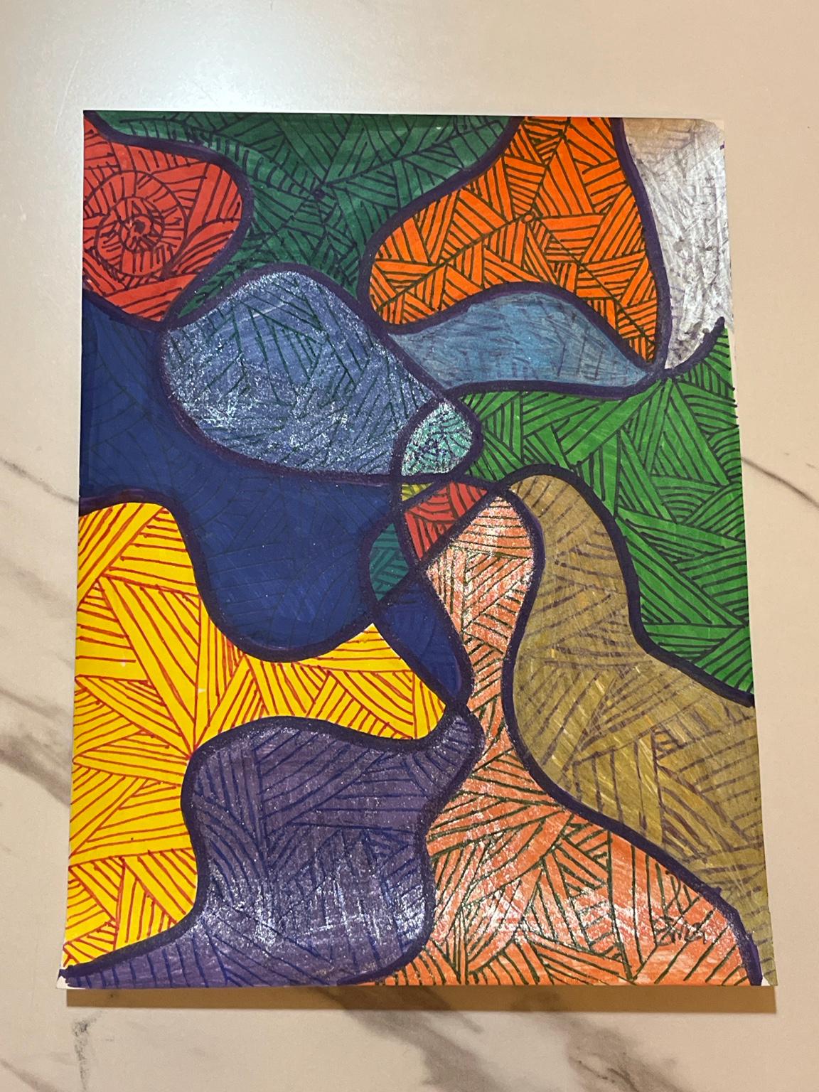 Colorful Abstract Shapes Art Print | Organic Geometric Line Drawing ...