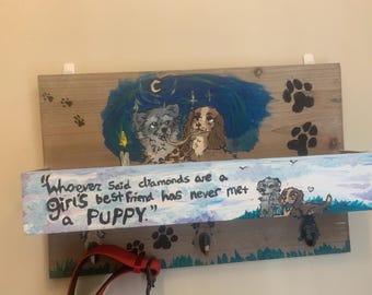 LADY and the TRAMP leash/key/coat hanger! Custom hand-painted wall decor
