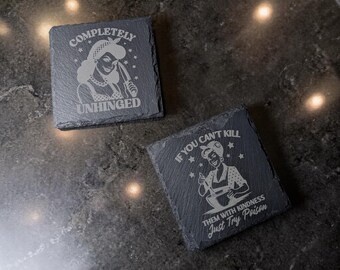 Retro sarcastic slate drink coasters