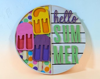 Hello Summer Layered Wood Door Hanger Paint Kit | Popsicle Decor Sign