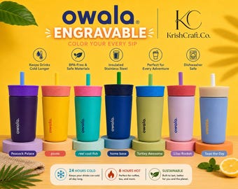 Custom Engraved 12oz Kids Owala Tumbler | Personalized Name Cup