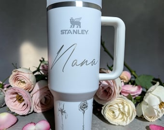 Personalized birth flower and name 40oz Stanley Water Bottle | Custom Name Engraved