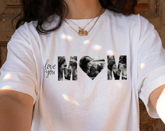 Camiseta personalizada con collage de fotos para mamá / Camiseta con foto familiar personalizada / Regalo para el Día de la Madre / Camiseta "Te quiero, mamá"