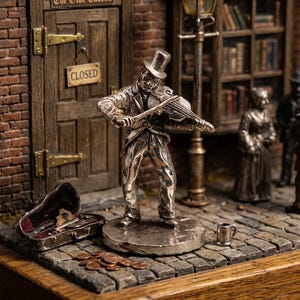 Royal Hampshire Zinnfigur eines Geigers, viktorianischer Musiker, Zylinder (Originalverpackung)