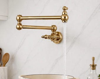 Grifo de llenado de ollas de pared, acabado dorado cepillado.