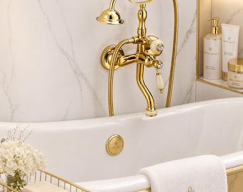 Heritage Style Gold Wall Mounted Bathtub Faucet