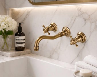 Grifo de lavabo de baño mural de latón antiguo