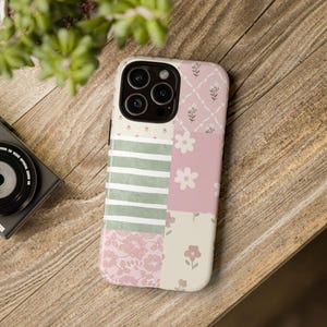 Pastel Floral Patchwork Phone Case | Cute Cottagecore Aesthetic | Pink & Sage Green Pattern Case