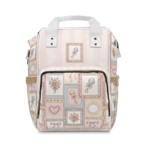 Vintage Baby Patchwork Diaper Backpack | Floral Rattle Hearts Pattern