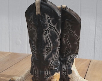 Botas vaqueras vintage de piel de serpiente de Larry Mahan de los años 80.