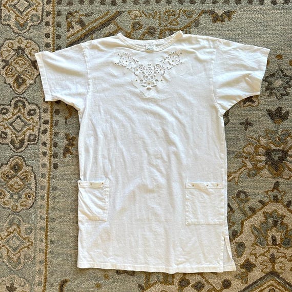 90s t shirt dress Vintage Tshirt / Tunic Top / Cover-up W/ Cutwork Lace Design Spaghetti Color:fuchsia *STND RTW MTO No straps, no stress! crescent moons