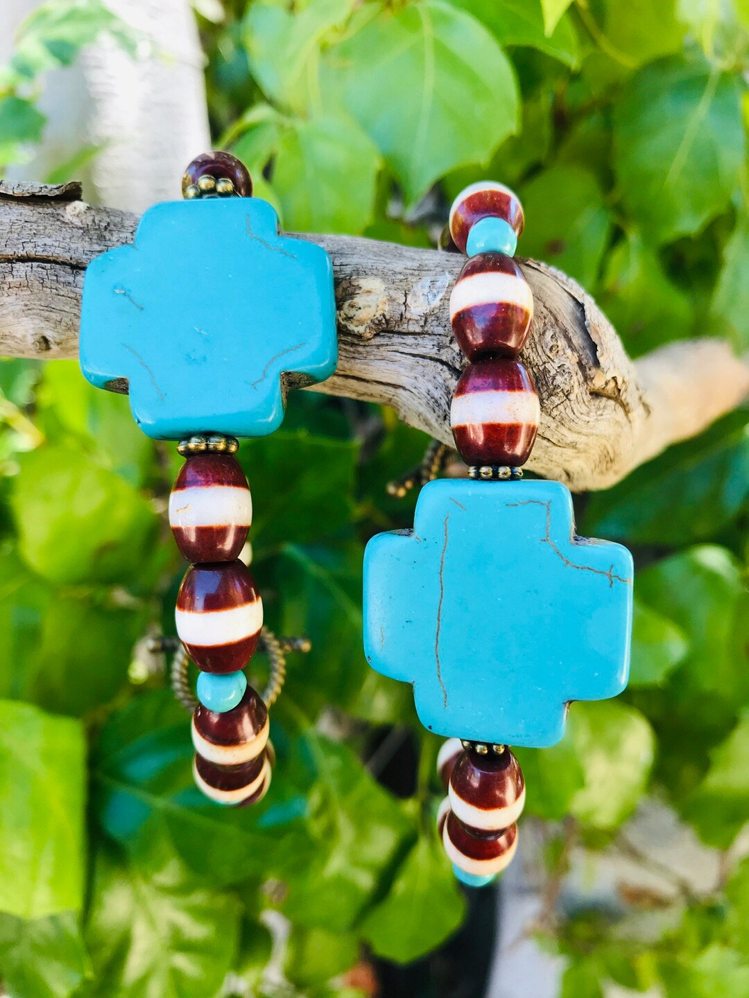 Turquoise Howlite Cross Bracelet - Etsy