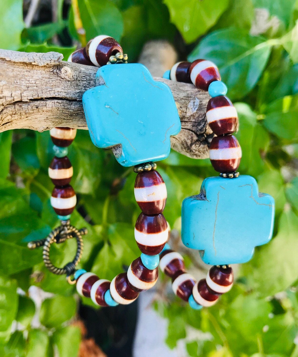 Turquoise Howlite Cross Bracelet - Etsy