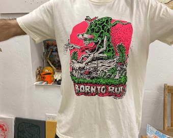 Born To Rot Morel Tee, Neon on Cream Organic Cotton