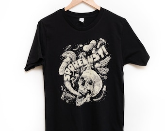 Sporelust Yeller, Organic Cotton Skull and Mushroom Shirt