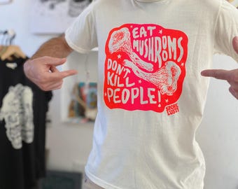 EMDKP Mushroom Shirt, Neon on Cream Organic Cotton